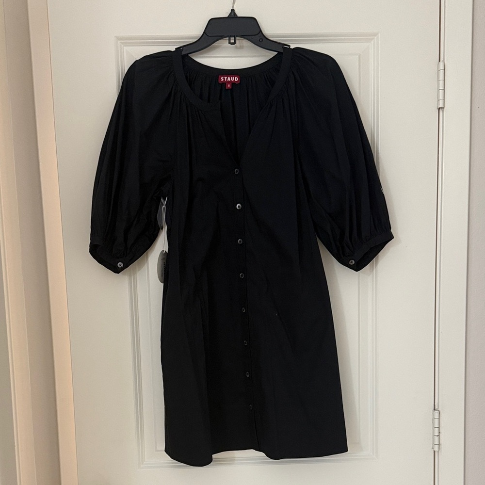 STAUD Mini Vincent Black Puff Sleeve Dress, M, NWT